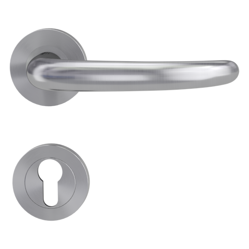 Griffwerk ULMER GRIFF PROF | DESIGN MANUFAKTUR FS -Edelstahl matt -Rosettengarnitur -Schraubt. -PZ -Stift 9mm -TS 38-50mm