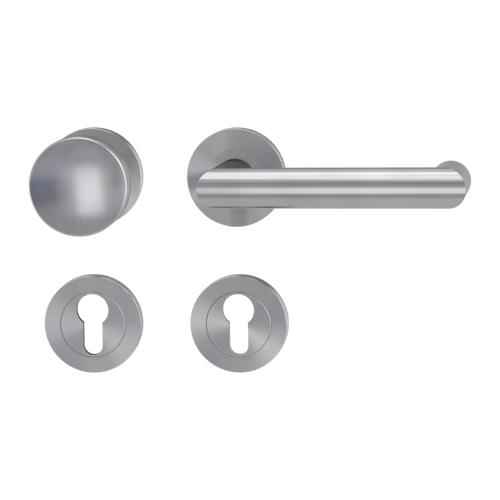 Griffwerk LUCIA PROFESSIONAL Schraubtechnik FS Panik -Edelstahl matt  Rosettengarnitur -Schraubt. -Knopf R2 -WR -Stift 9mm -TS 38-50mm