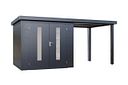 Vorschaubild Wolff Finnhaus Premium Metall Gartenhaus Elvar 4824 Anthrazit inkl. 240 cm Anbaudach (Modell 2026) 
