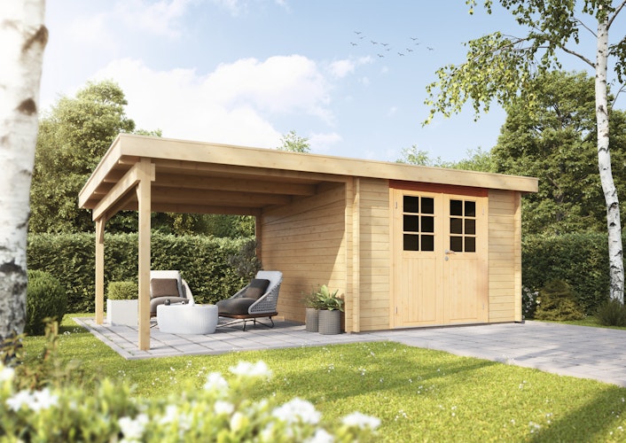 Wolff Finnhaus Gartenhaus Gerätehaus Pulti 34-B  Typ 2 mit 300 cm Seitendach C