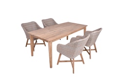 Garden Pleasure Gartenmöbel Set VISALIA / OAKLAND, Tisch 180 x 90 + 4 Sessel, Akazie / Polyrattan Zimtbraun / Kissen 100 % Polyester Taupe
