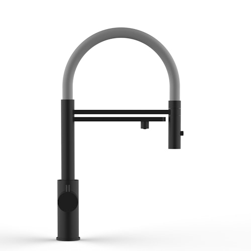 Kurzversion 47 cm - 5 Wege Wasserhahn Küchenarmatur, Edelstahl Massiv mit 360° schwenkbarem Auslauf, abnehmbare 2 strahl Handbrause, PVD Schwarz Matt / Grau