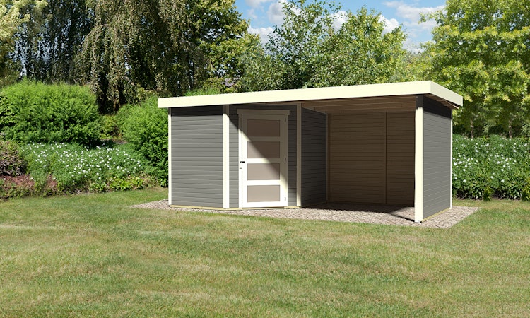 Karibu Woodfeeling Gartenhaus Schwandorf 3/5 inkl. 275 cm Schleppdach/Seiten- und Rückwand