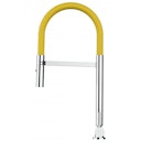 Vorschaubild Wasserhahn Vorfenster Küchenarmatur, Umklappbar 4,5 CM, mit 360° schwenkbarem Auslauf, abnehmbare 2 strahl Handbrause, Verchromt / Gelb