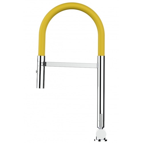 Wasserhahn Vorfenster Küchenarmatur, Umklappbar 4,5 CM, mit 360° schwenkbarem Auslauf, abnehmbare 2 strahl Handbrause, Verchromt / Gelb