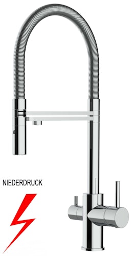 NIEDERDRUCK 3 Wege Wasserhahn Küchenarmatur, FL, mit 360° schwenkbarem Auslauf, abnehmbare 2 strahl Handbrause, Verchromt