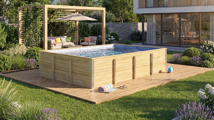 Weka Massivholzpool Siargao Gr. 2 - 45 mm - 416 x 551 cm inkl. gratis Abdeckplane im Wert von 279,99€