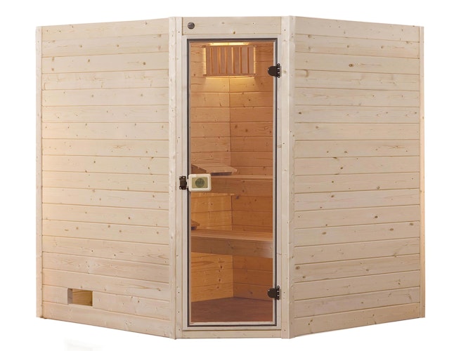 Weka Sauna Valida Eck Gr. 2 mit Glastür+Fenster - Massivholzsauna 38 mm