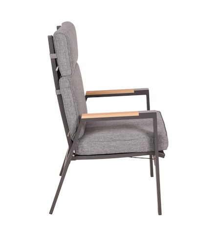 Garden Pleasure Gartenmöbel Set BARLETTA, Tisch 180 x 91 + 4 Stapelsessel, Alu Anthrazit / Nonwood Holz-Optik / Kissen 100 % Polyester