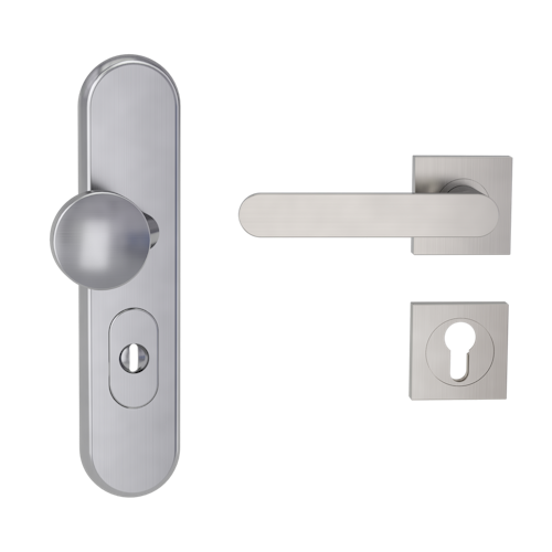 Griffwerk TITANO Kombi SB_882 ES1 (S2) -Edelstahl matt Kombi-Schutzbeschlag -Knopf/Drücker -mit Griff AVUS -SG -eckig -L -ZA, 72mm -TS 38-50