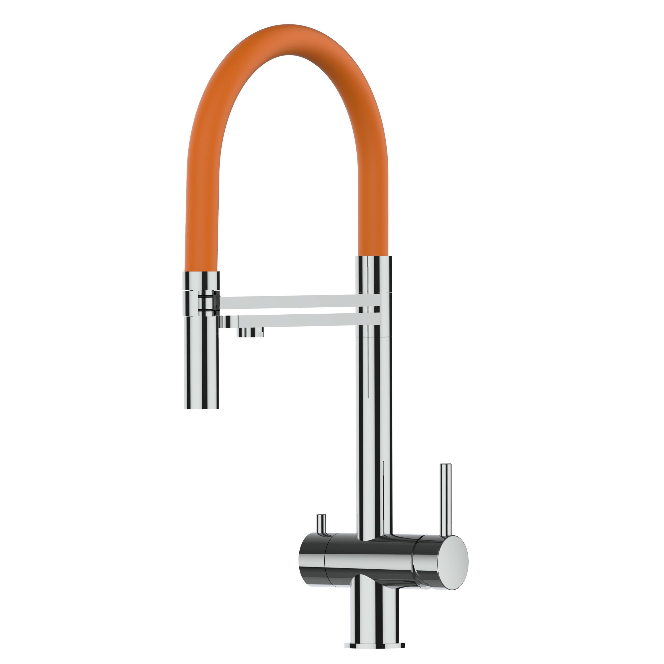 3 Wege Wasserhahn Küchenarmatur, Edelstahl Massiv mit 360° schwenkbarem Auslauf, abnehmbare 2 strahl Handbrause, Hochglanz / Orange