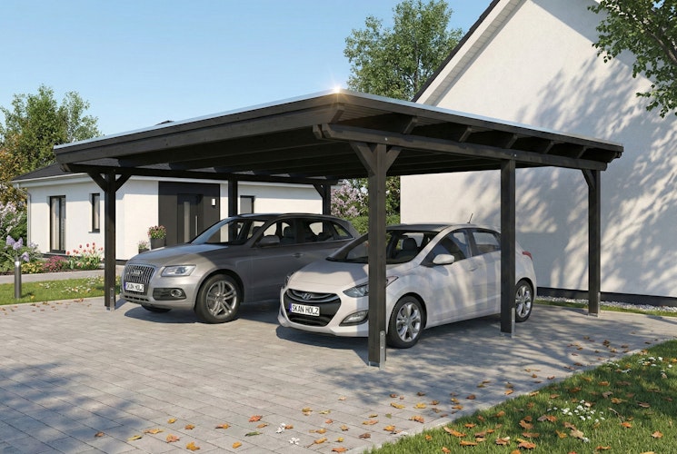 Skan Holz Emsland - Flachdach Doppelcarport aus Leimholz Breite 609 cm