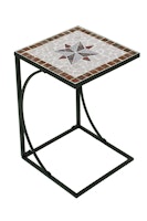 Garden Pleasure Beistelltisch AMARILLO 35 x 35 x 53 cm, Stahl Schwarz / Steinzeug-Mosaik Steinrot/ Grau/ Hellgrau