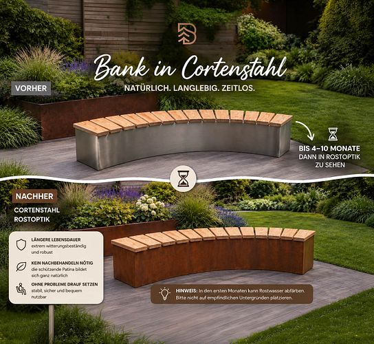 Badeko Sitzbank „Modell Karlsruhe“ 200 cm aus Cortenstahl