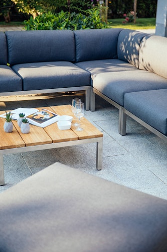 Diamond Garden Lounge-Set GOMERA Sun & Rain, Edelstahl / Teak /Tuvatextil (100 % Polyacryl) Schwarz/Silber