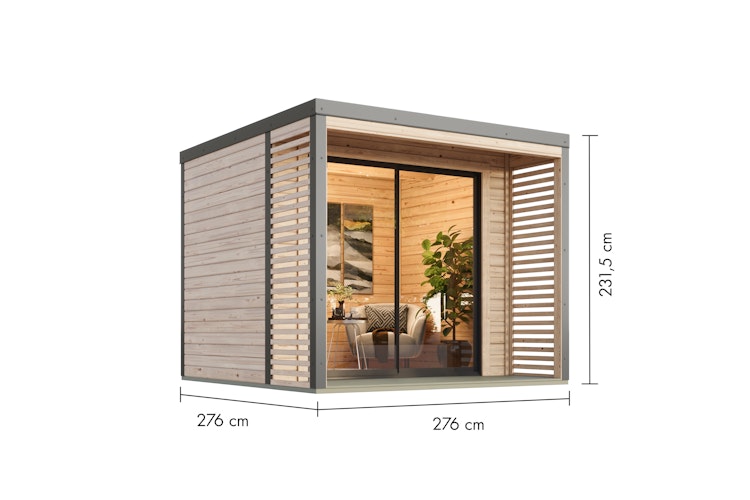 Karibu Design Gartenhaus Saturn A/B mit Aluminium Schiebetüre & Blechpaket - 38 mm