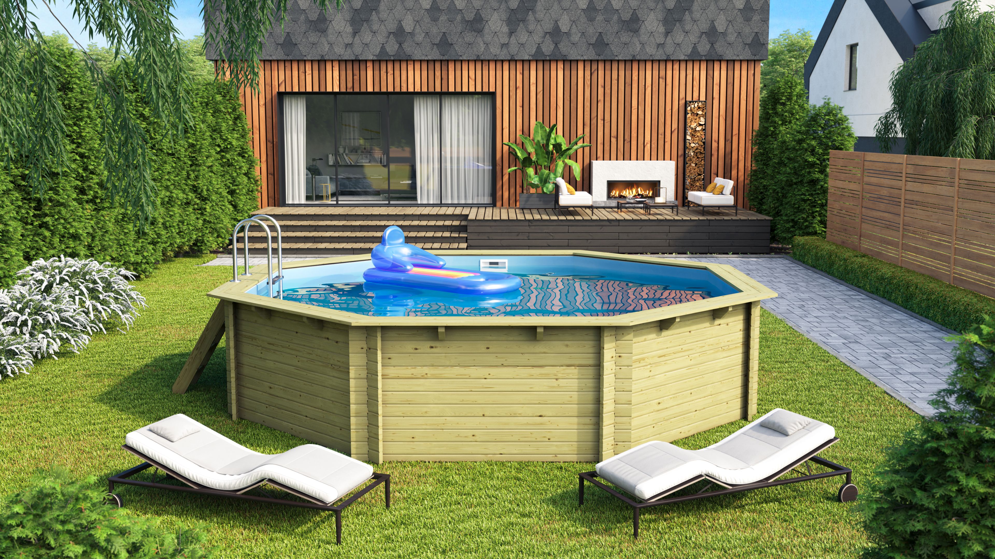 Karibu Pool Modell 3 A - kesseldruckimprägniert inkl. gratis Sandfilteranlage & Pool-Starterset (Gesamtwert 468,99€)