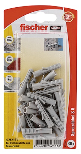 FISCHER Dübel S 6 Nylon 6 mm GK (30 Stück)