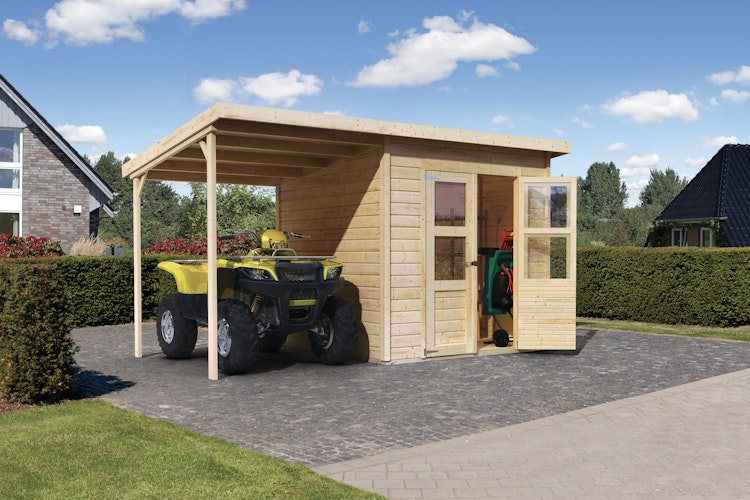 Karibu Eco Gartenhaus Merseburg 3 inkl. Anbaudach - Sparset