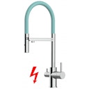 Vorschaubild NIEDERDRUCK 3 Wege Wasserhahn Küchenarmatur, FL, mit 360° schwenkbarem Auslauf, abnehmbare 2 strahl Handbrause, Verchromt / Türkis