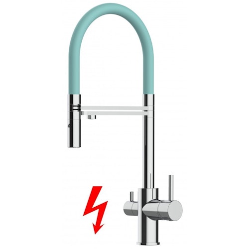 NIEDERDRUCK 3 Wege Wasserhahn Küchenarmatur, FL, mit 360° schwenkbarem Auslauf, abnehmbare 2 strahl Handbrause, Verchromt / Türkis