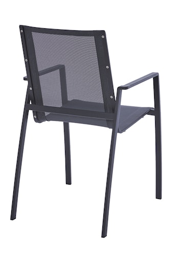 Diamond Garden Stapelstuhl VALENCIA, Edelstahl Dunkelgrau / Sunproof Sling Schwarz/Silber / Alu-Armlehnen