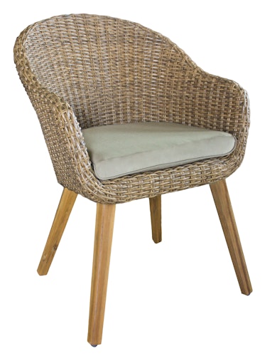 Garden Pleasure Gartenmöbel Set CARSON, Tisch 162 x 90 + 4 Sessel, Akazie / Polyrattan Hellbraun / Kissen 100 % Polyester Taupe