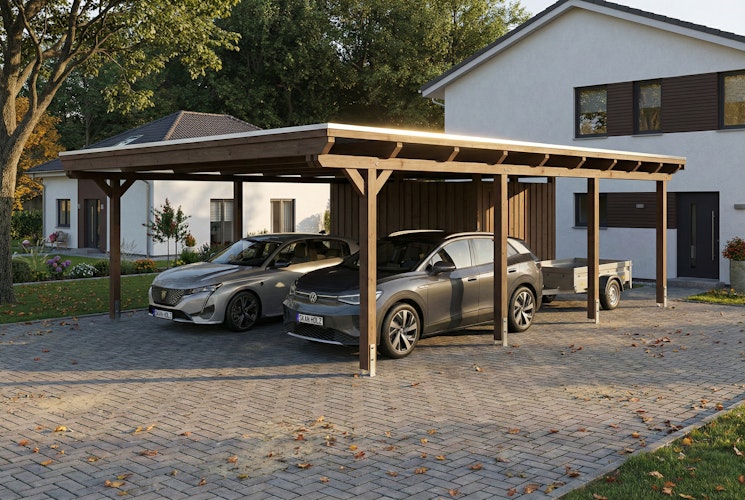 Skan Holz Emsland - Flachdach Doppelcarport aus Leimholz Breite 609 cm