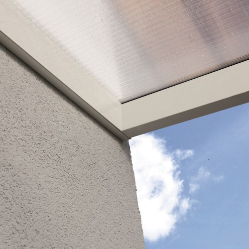 Skan Holz Aluminium Terrassenüberdachung Modena Breite 434 cm mit Echtglas-Dach