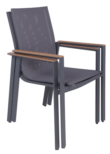 Garden Pleasure Gartenmöbel Set RANA / SILEA 02, Ausziehtisch 200/260 x 100 + 6 Stapelsessel, Alu Anthrazit / Keramik Silbereiche / Kunststoffgewebe Dunkelgrau