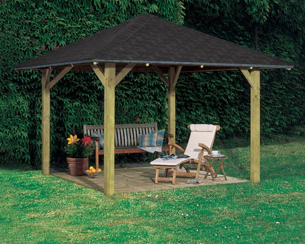 Karibu 4-Eck Pavillon Bergen 1 kesseldruckimprägniert Sparset inkl. Dachschindeln