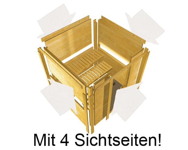 Karibu Sauna Sahib 2-Massivholzsauna 38 mm -Eckeinstieg - Exklusivoptik inkl. gratis Sauna-Zubehörset im Wert von 234,94 €