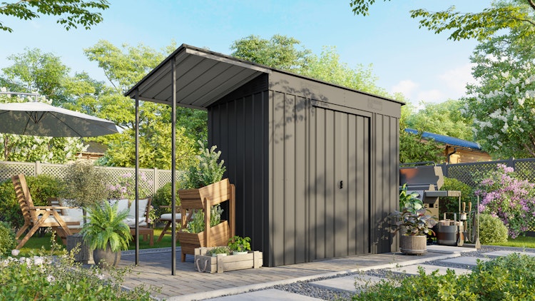 Globel Metallgerätehaus Skillion S64 - S84 anthrazit Set inkl. Schleppdach