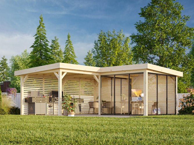 Palmako Gartenhaus Connect Lenna 24,9 m² Set 711 Slide Plus mit Isolierglas-Schiebetüren - 28 mm