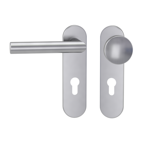 Griffwerk LUCIA PROFESSIONAL Schraubtechnik FS Panik -Edelstahl matt  Kurzschild-Garnitur -Schraubt. -Knopf R2 -WL -Stift 9mm -TS 38-50mm