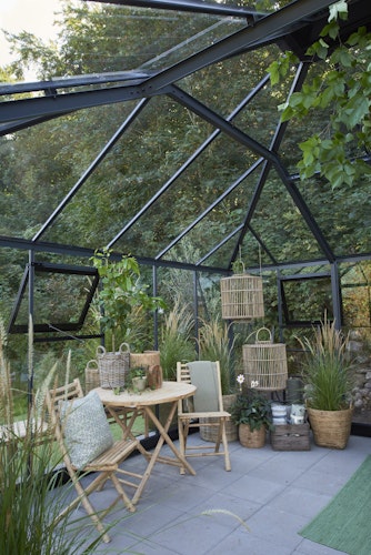 Juliana Gewächshaus Grand Oase anthrazit - 3 mm Sicherheitsglas - 25,6 m² inkl. gratis Fundamentrahmen im Wert von 849 €