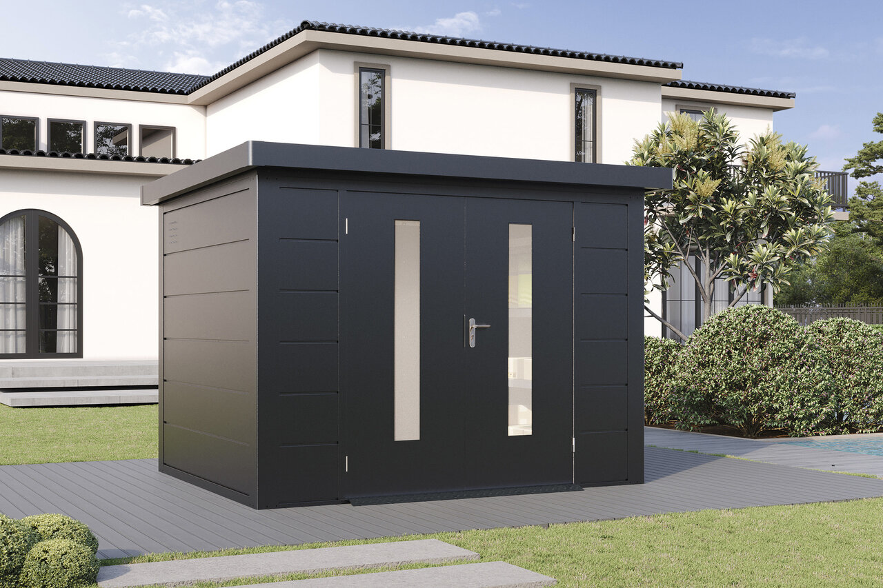 Wolff Finnhaus Premium Metall Gartenhaus Eirik 3024 Anthrazit