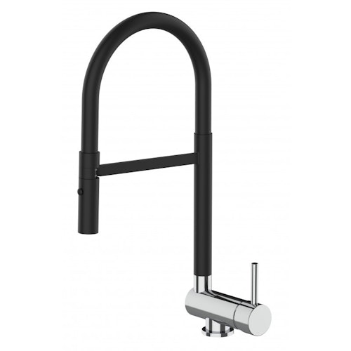 NIEDERDRUCK Wasserhahn Vorfenster Küchenarmatur, Umklappbar 6 CM, mit 360° schwenkbarem Auslauf, abnehmbare 2 strahl Handbrause, Verchromt und Schwarz Matt