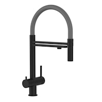 Kurzversion 45 cm - 3 Wege Wasserhahn Küchenarmatur, Edelstahl Massiv mit 360° schwenkbarem Auslauf und abnehmbare 2 strahl Handbrause, PVD Schwarz Matt / Grau