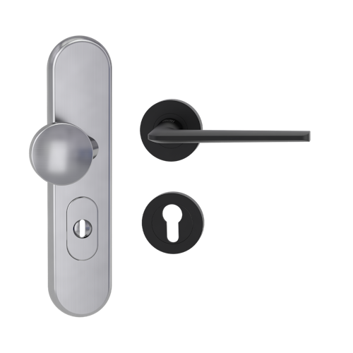 Griffwerk TITANO Kombi SB_882 ES1 (S2) -Edelstahl matt Kombi-Schutzbeschlag -Knopf/Drücker -mit Griff REMOTE -GSC -rund -R -ZA, 72mm -TS 38-50