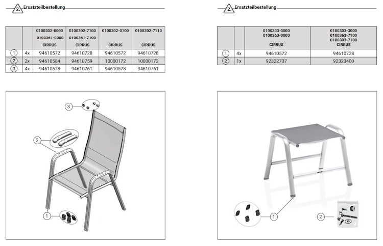 Kettler Ersatzteil Bodenschoner für Stapelsessel CIRRUS Anthrazit, 4er Set