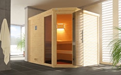 Weka Premium Massivholzsauna Cubilis 3 Familiensauna mit Glastür+Fenster inkl. Montageservice - 45 mm