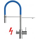 Vorschaubild NIEDERDRUCK 3 Wege Wasserhahn Küchenarmatur, FL, mit 360° schwenkbarem Auslauf, abnehmbare 2 strahl Handbrause, Verchromt / Blau