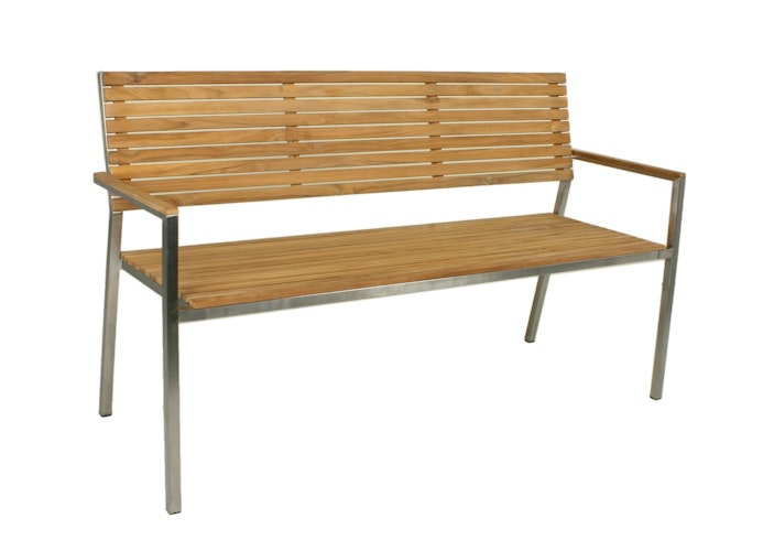 Garden Pleasure Gartenmöbel Set DALLAS / DENVER 01, Tisch 200 x 90 + Bank + 4 Stapelsessel, Edelstahl / Teak