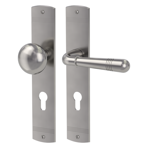 Griffwerk FABIO -Samtgrau Langschild-Garnitur -sichtbar verschraubt -Knopf R21 -WR -TS 40-45mm