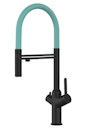 Vorschaubild 4 Wege Wasserhahn Küchenarmatur, BOD, mit 360° schwenkbarem Auslauf, abnehmbare 2 strahl Handbrause, Schwarz Matt / Türkis