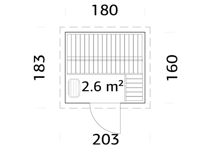Palmako Saunahaus Cubic 2,6 m² Aktionsangebot inkl. 6 kW Saunaofen - 44 mm