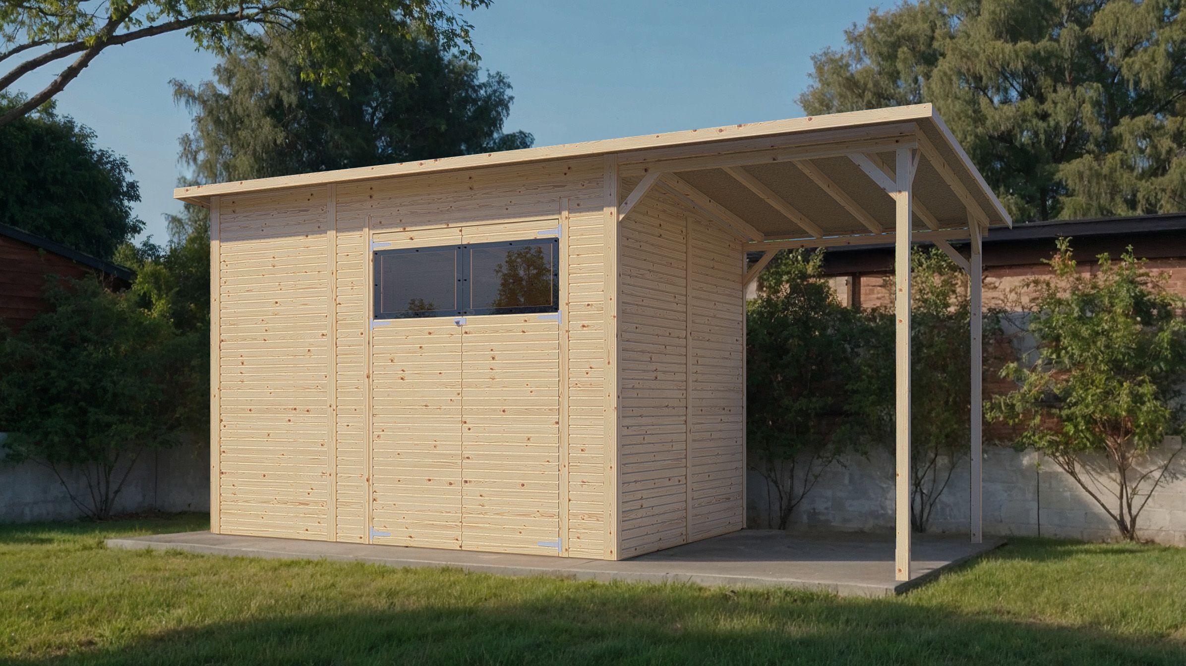 Bertilo Element-Gartenhaus Pent Modern 4 Plus inkl. Anbaudach - 18 mm