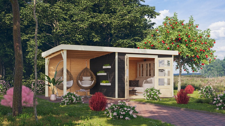 Karibu Woodfeeling Gartenhaus Kerko 3/4/5/6 mit 240 cm Schleppdach inkl. Rückwand - 19 mm