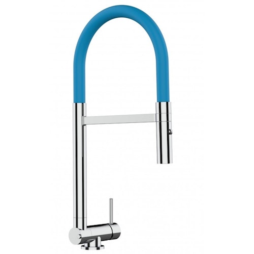 Wasserhahn Vorfenster Küchenarmatur, Umklappbar 4,5 CM, mit 360° schwenkbarem Auslauf, abnehmbare 2 strahl Handbrause, Verchromt / Hellblau